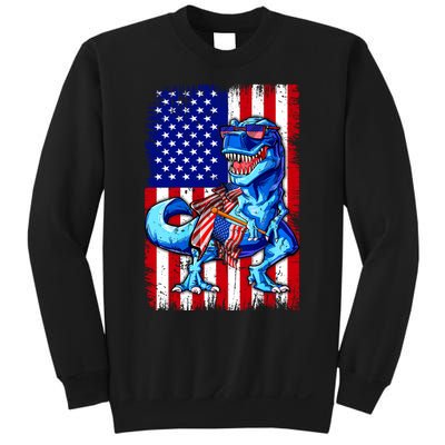 T Rex 4th Of July Dino Men American USA Flag Sweatshirt