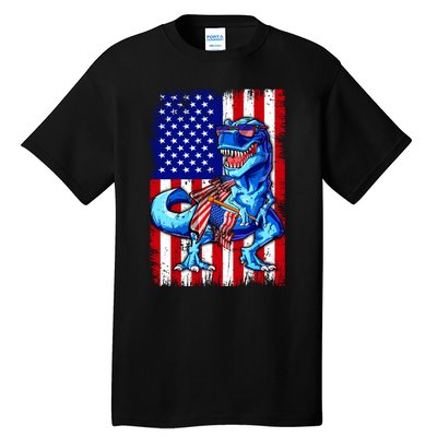 T Rex 4th Of July Dino Men American USA Flag Tall T-Shirt