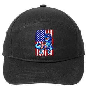 T Rex 4th Of July Dino Men American USA Flag 7-Panel Snapback Hat