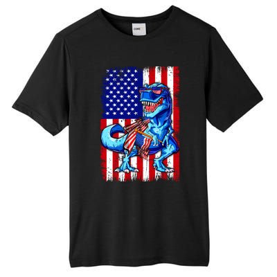 T Rex 4th Of July Dino Men American USA Flag Tall Fusion ChromaSoft Performance T-Shirt