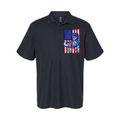 T Rex 4th Of July Dino Men American USA Flag Softstyle Adult Sport Polo