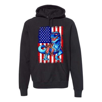 T Rex 4th Of July Dino Men American USA Flag Premium Hoodie