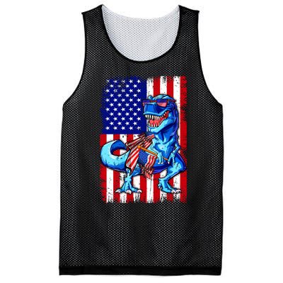 T Rex 4th Of July Dino Men American USA Flag Mesh Reversible Basketball Jersey Tank