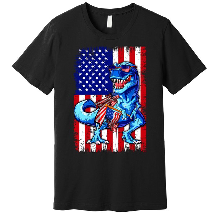 T Rex 4th Of July Dino Men American USA Flag Premium T-Shirt