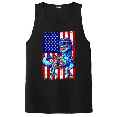 T Rex 4th Of July Dino Men American USA Flag PosiCharge Competitor Tank