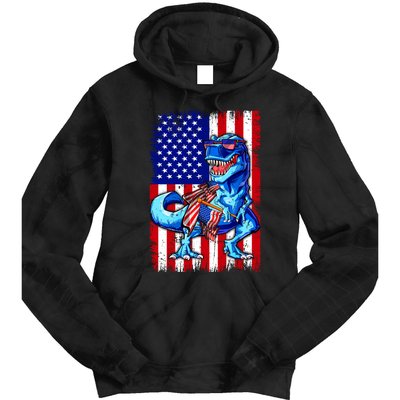 T Rex 4th Of July Dino Men American USA Flag Tie Dye Hoodie