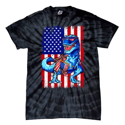 T Rex 4th Of July Dino Men American USA Flag Tie-Dye T-Shirt