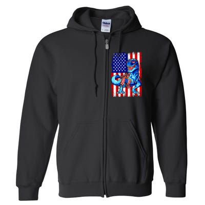 T Rex 4th Of July Dino Men American USA Flag Full Zip Hoodie