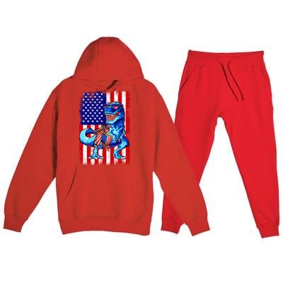 T Rex 4th Of July Dino Men American USA Flag Premium Hooded Sweatsuit Set