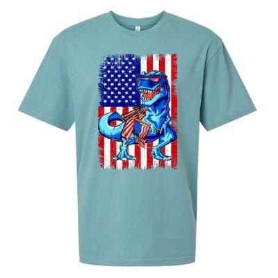 T Rex 4th Of July Dino Men American USA Flag Sueded Cloud Jersey T-Shirt