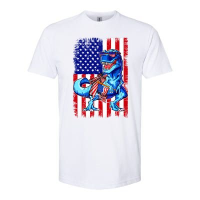 T Rex 4th Of July Dino Men American USA Flag Softstyle CVC T-Shirt