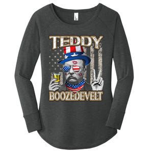 Theodore Roosevelt 4th July Teddy Boozedevelt American Flag Women's Perfect Tri Tunic Long Sleeve Shirt