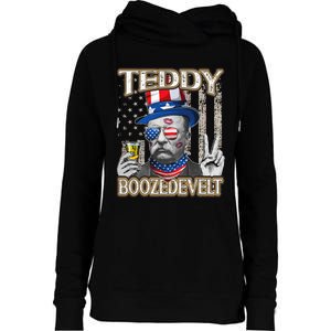 Theodore Roosevelt 4th July Teddy Boozedevelt American Flag Womens Funnel Neck Pullover Hood