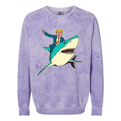 Trump Rides A Shark Trump Shark Colorblast Crewneck Sweatshirt