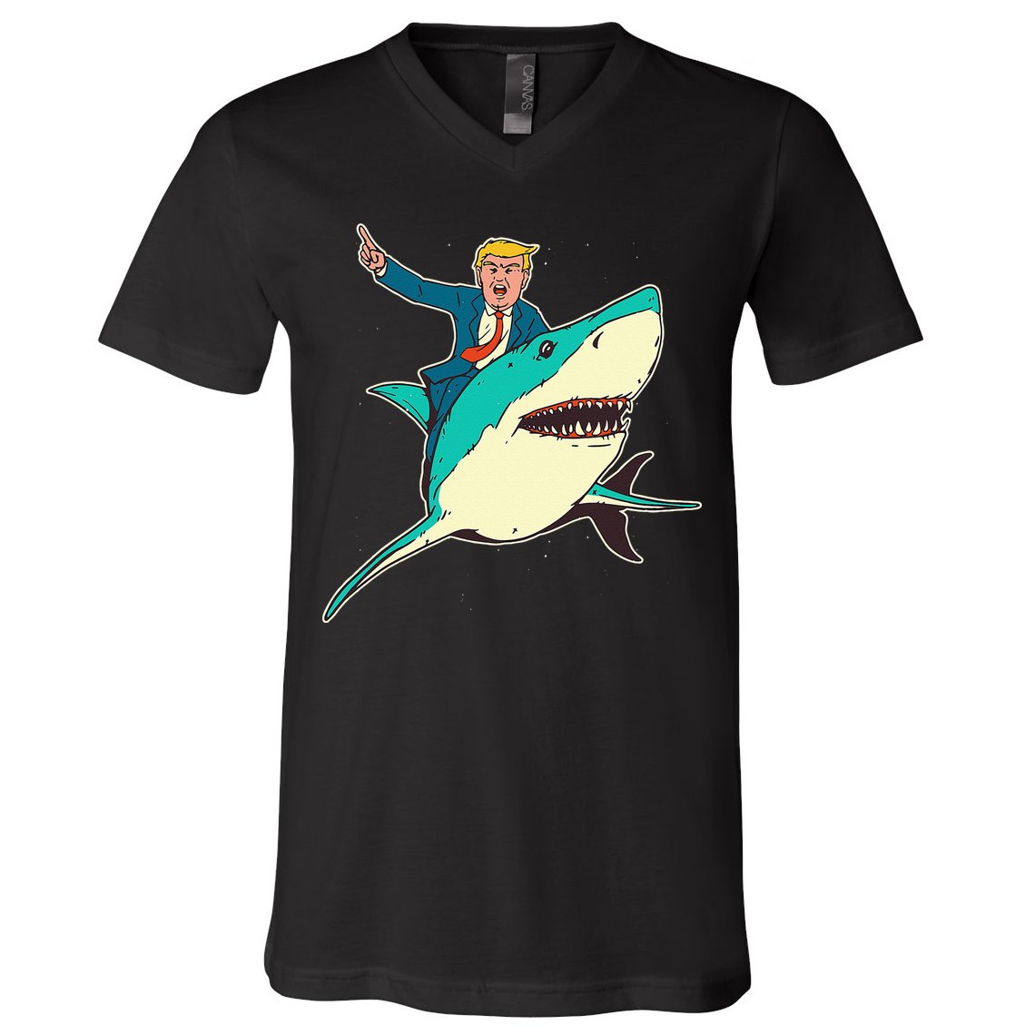 Trump Rides A Shark Trump Shark V-Neck T-Shirt