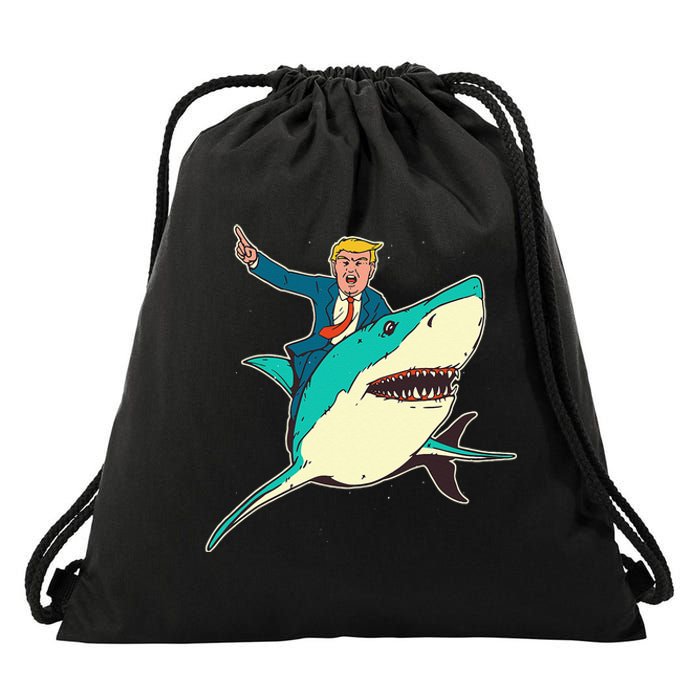 Trump Rides A Shark Trump Shark Drawstring Bag