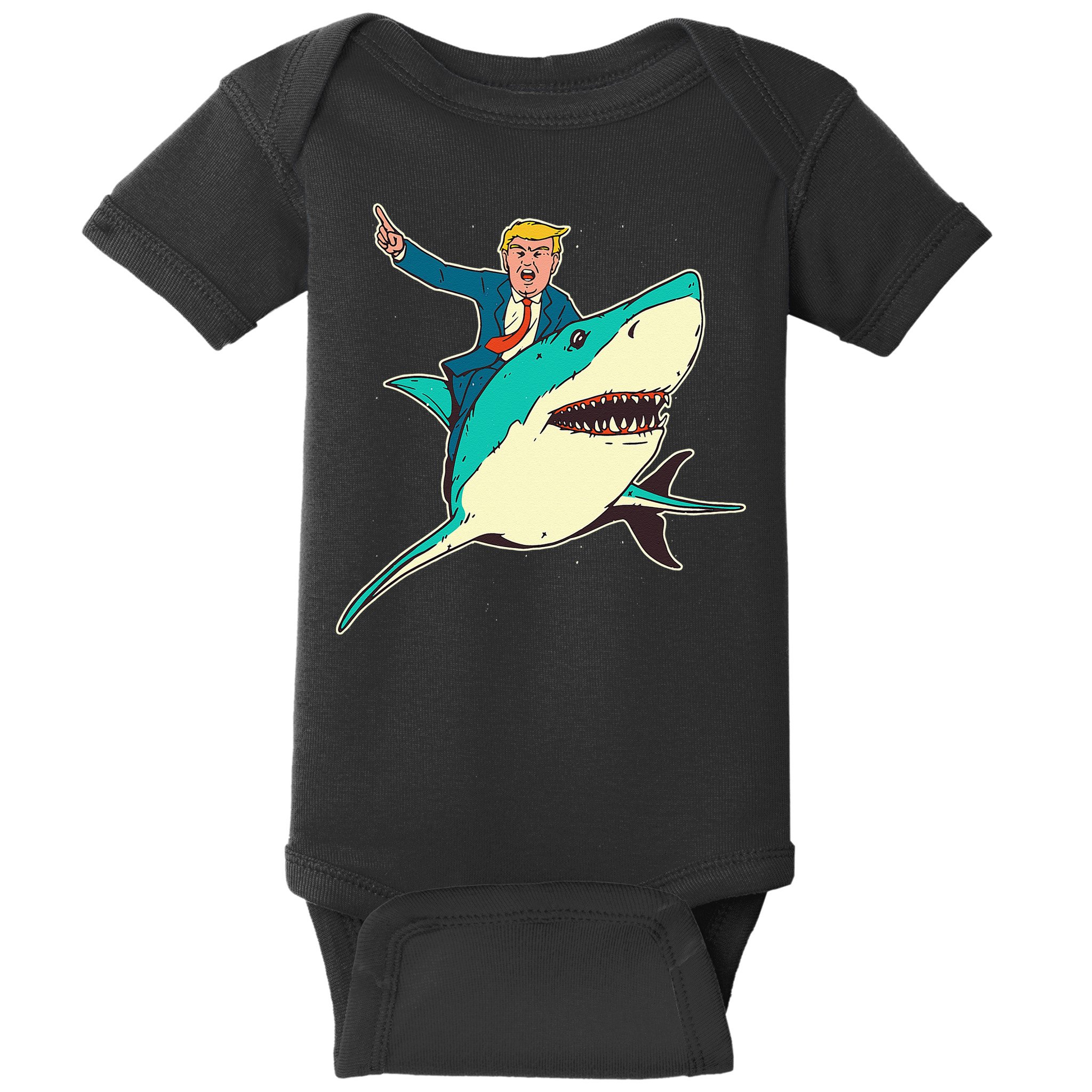 Trump Rides A Shark Trump Shark Baby Bodysuit