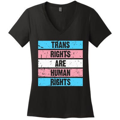 Tran Rights Are Human Rights Lgbt Flag Gay Women's V-Neck T-Shirt