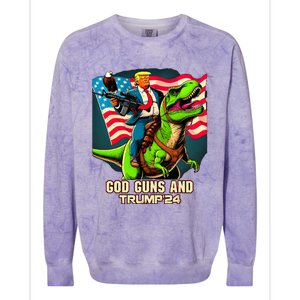 Trump Riding A Trex God Guns And Trump Colorblast Crewneck Sweatshirt