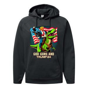 Trump Riding A Trex God Guns And Trump Performance Fleece Hoodie