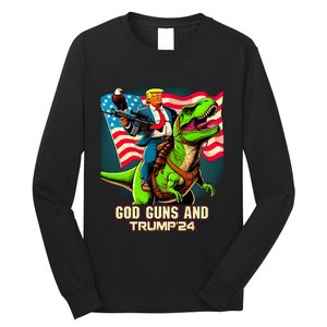 Trump Riding A Trex God Guns And Trump Long Sleeve Shirt