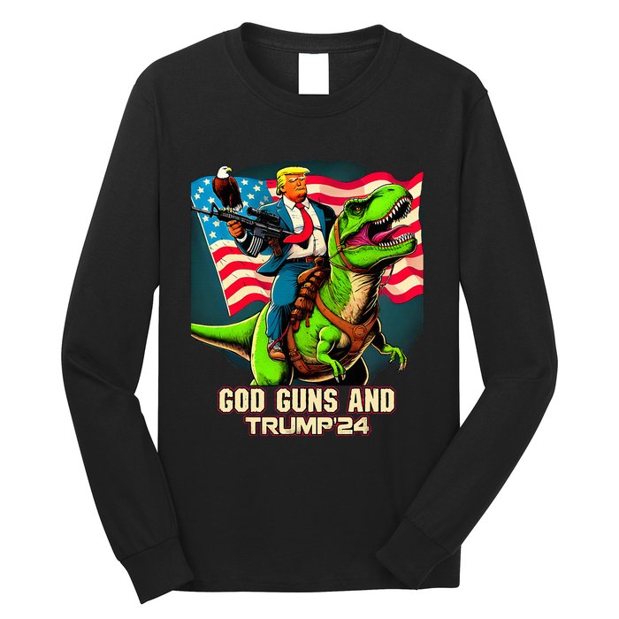 Trump Riding A Trex God Guns And Trump Long Sleeve Shirt