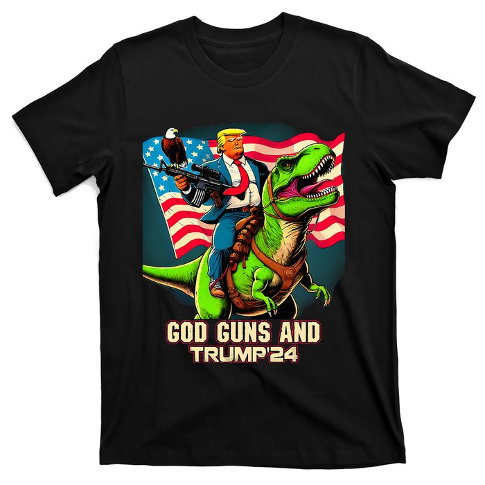 Trump Riding A Trex God Guns And Trump T-Shirt