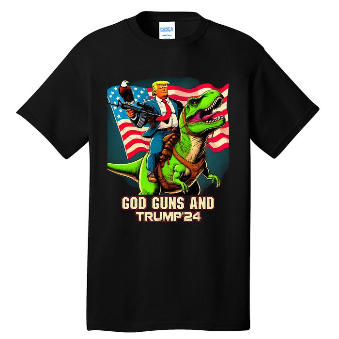 Trump Riding A Trex God Guns And Trump Tall T-Shirt