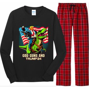 Trump Riding A Trex God Guns And Trump Long Sleeve Pajama Set