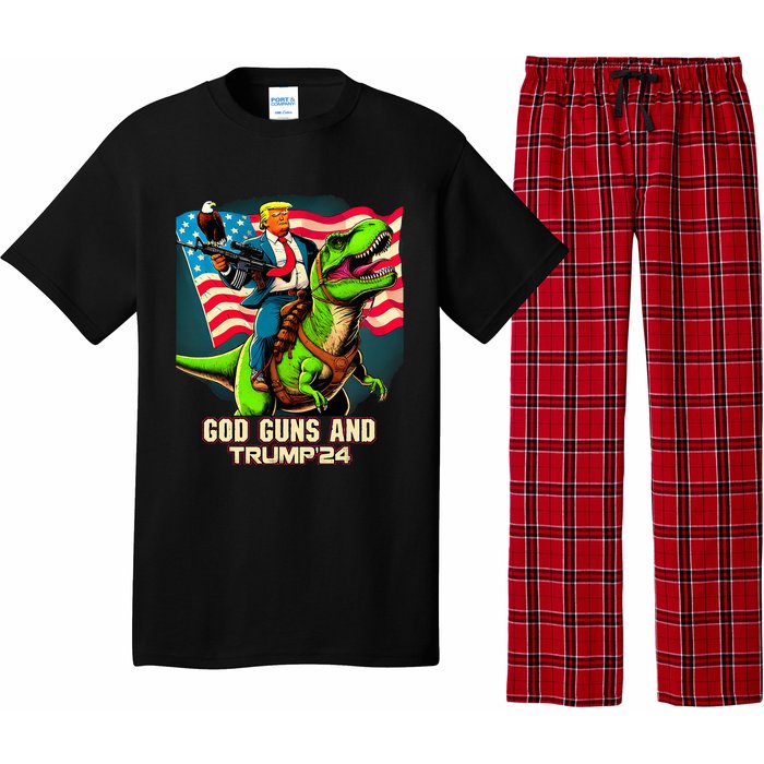 Trump Riding A Trex God Guns And Trump Pajama Set