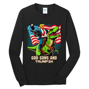 Trump Riding A Trex God Guns And Trump Tall Long Sleeve T-Shirt