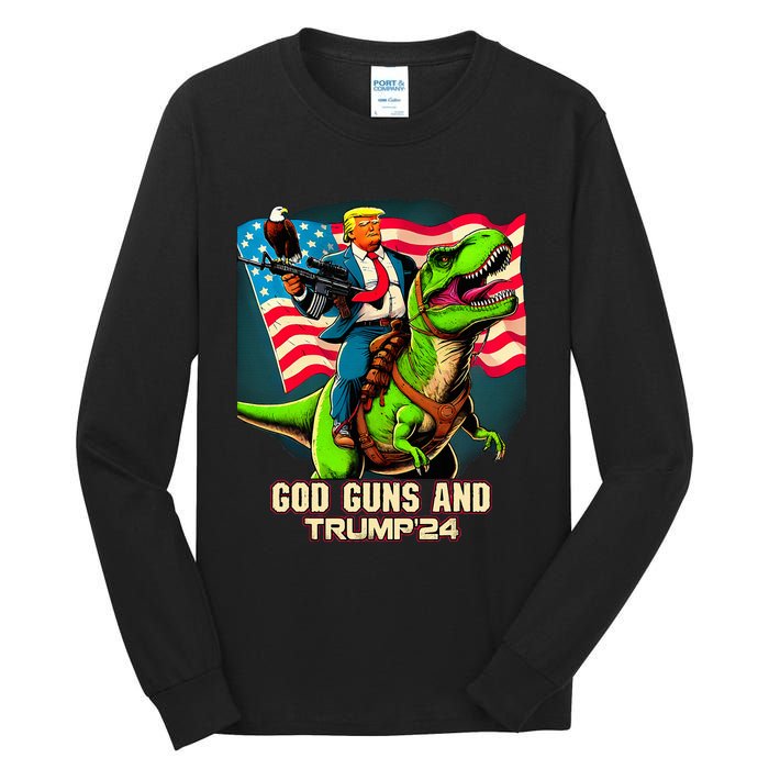 Trump Riding A Trex God Guns And Trump Tall Long Sleeve T-Shirt