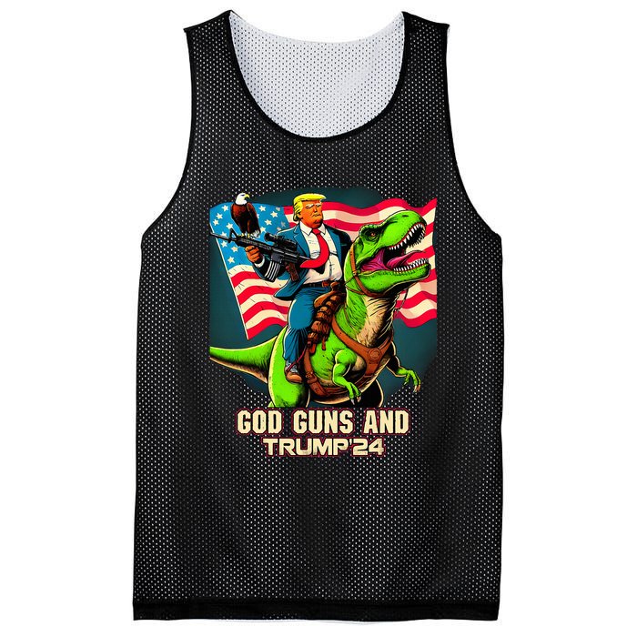 Trump Riding A Trex God Guns And Trump Mesh Reversible Basketball Jersey Tank