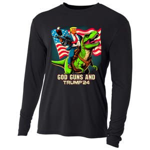 Trump Riding A Trex God Guns And Trump Cooling Performance Long Sleeve Crew