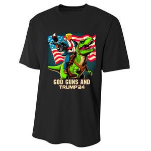 Trump Riding A Trex God Guns And Trump Performance Sprint T-Shirt