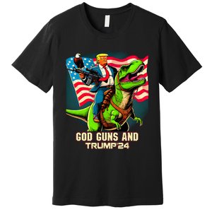 Trump Riding A Trex God Guns And Trump Premium T-Shirt