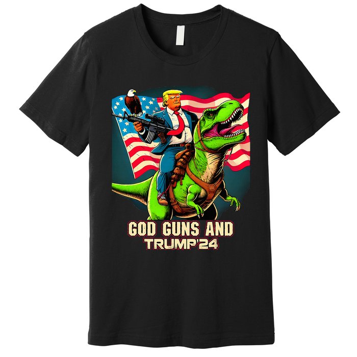 Trump Riding A Trex God Guns And Trump Premium T-Shirt