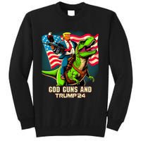 Trump Riding A Trex God Guns And Trump Tall Sweatshirt