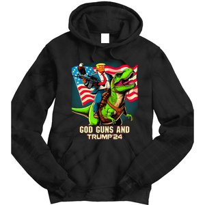 Trump Riding A Trex God Guns And Trump Tie Dye Hoodie