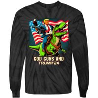 Trump Riding A Trex God Guns And Trump Tie-Dye Long Sleeve Shirt