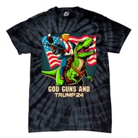 Trump Riding A Trex God Guns And Trump Tie-Dye T-Shirt