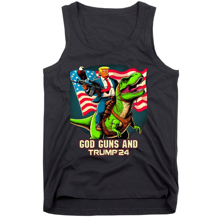 Trump Riding A Trex God Guns And Trump Tank Top