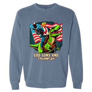 Trump Riding A Trex God Guns And Trump Garment-Dyed Sweatshirt