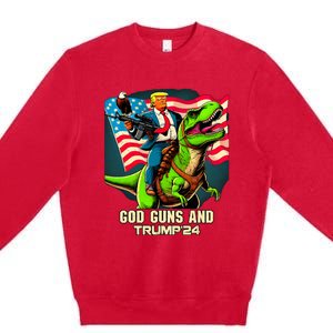 Trump Riding A Trex God Guns And Trump Premium Crewneck Sweatshirt