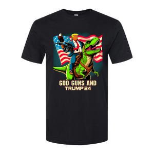 Trump Riding A Trex God Guns And Trump Softstyle CVC T-Shirt