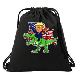 Trump Riding A Dinosaur Trex Funny Merica Patriotic Drawstring Bag