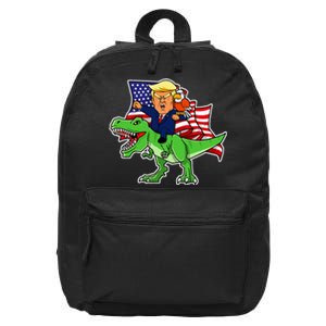 Trump Riding A Dinosaur Trex Funny Merica Patriotic 16 in Basic Backpack