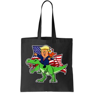 Trump Riding A Dinosaur Trex Funny Merica Patriotic Tote Bag