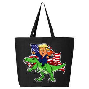 Trump Riding A Dinosaur Trex Funny Merica Patriotic 25L Jumbo Tote