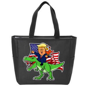 Trump Riding A Dinosaur Trex Funny Merica Patriotic Zip Tote Bag